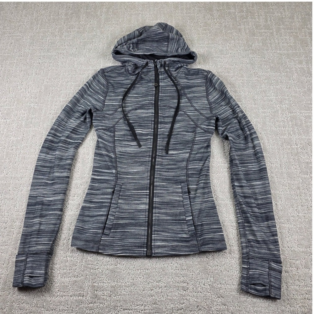 Lululemon Define Hoodie Jacket Size 4‎ Space Dye Grey White Full Zip Thumbholes